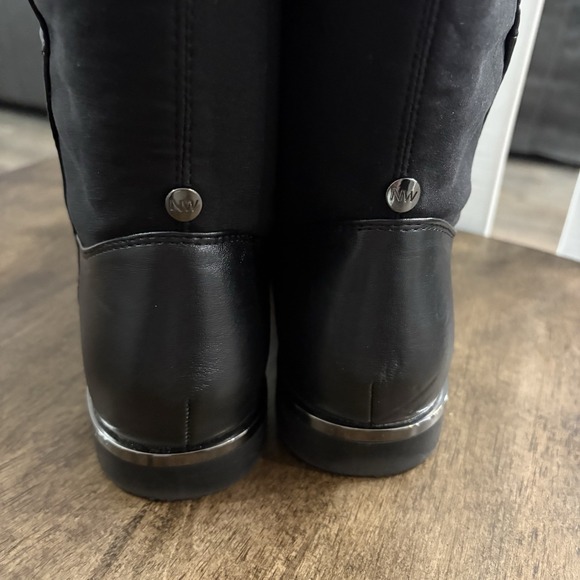 Nine West Boots Womens 8 M Knee High Side Zip Riding Boot Black Leather Fabric - Picture 2 of 4